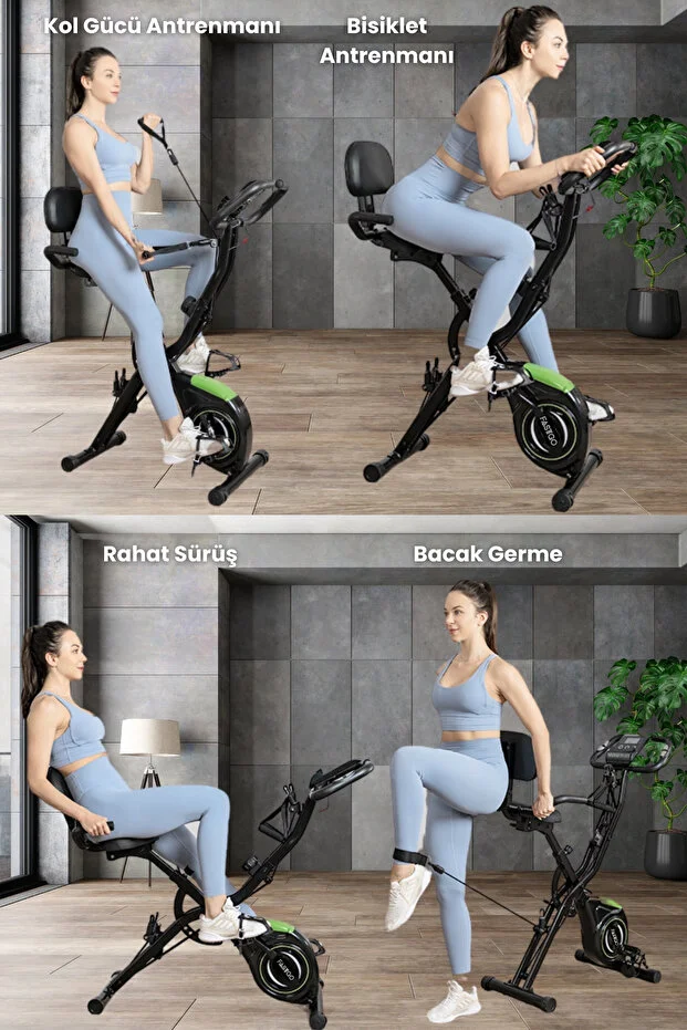 FASTGO Katlanabilir Ekranlı Egzersiz Bisikleti 4IN1 Manyetik Bisiklet Evde Egzersiz Kondisyon Bisikleti(120 Kg Kapasiteli)